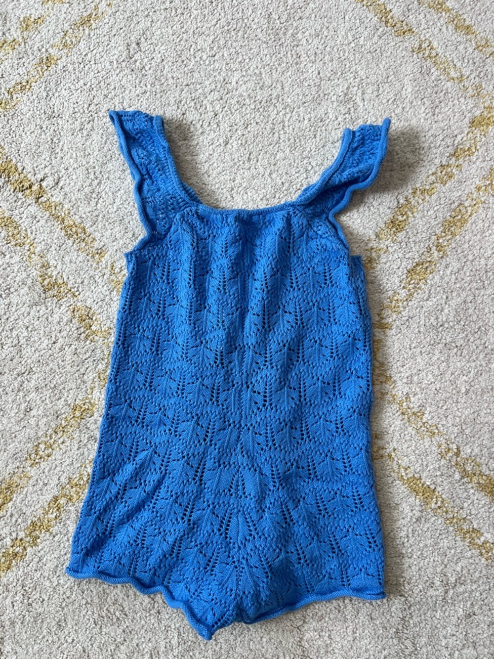 Zara Bright Blue Knit Ruffle-Strap Tank Romper